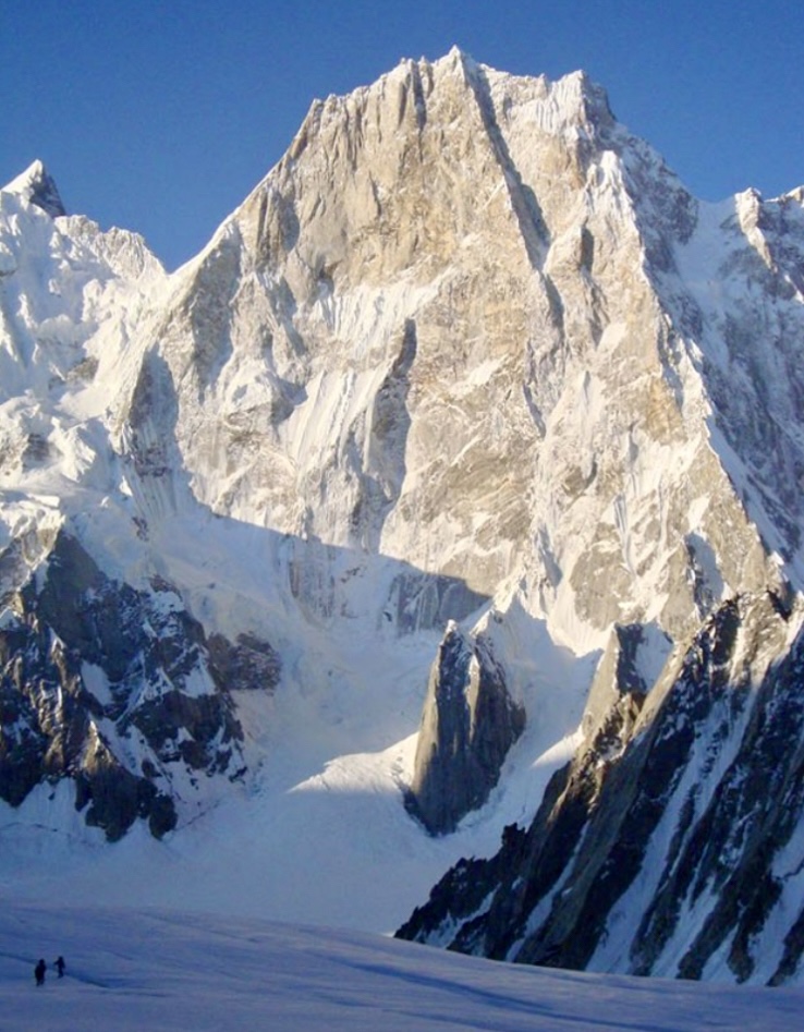 Alexander and Thomas Huber below the north face of Latok I and its impressive north ridge.