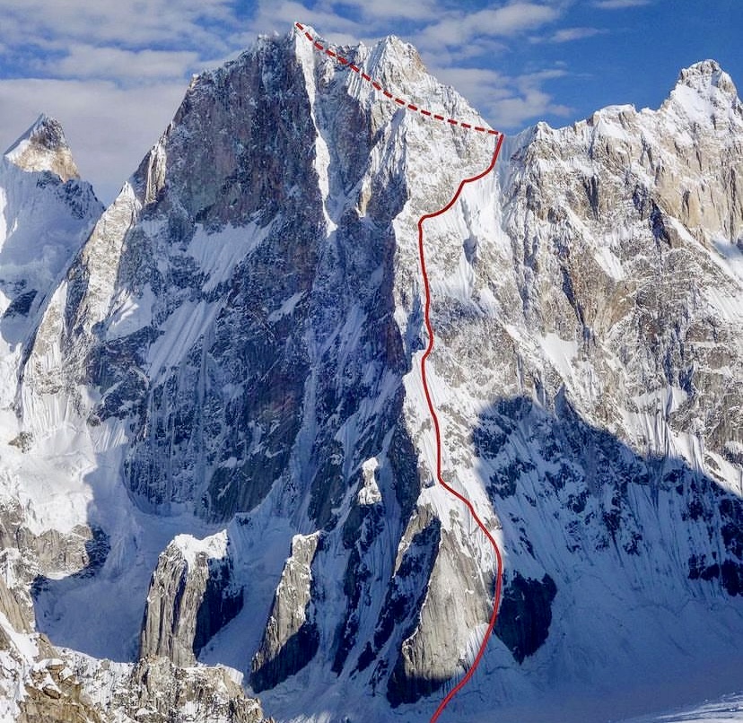 The route of the second ever successful ascent of Latok I in 2018.