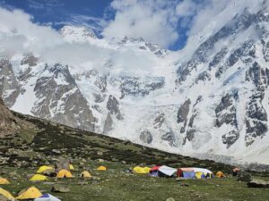 tents on a prairie, Nanga Parbat Base Camp on the Diamir side of the mountain,