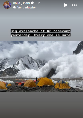 IG post with avalanche powdering K2 base camp