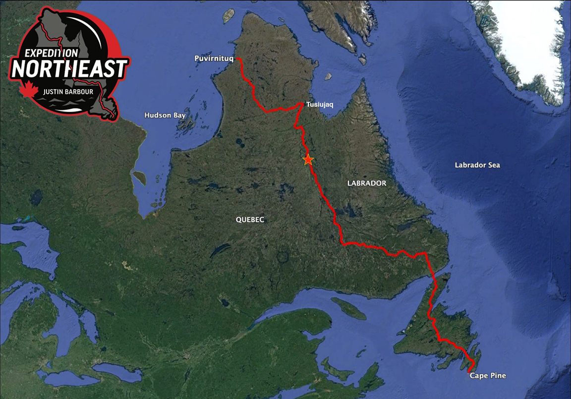 A map showing Barbour's approximate route. 