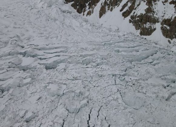a huge icefall of seracs at the feet of Gasherbrum peaks