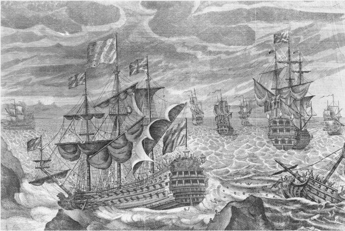 an etching of a shipwreck