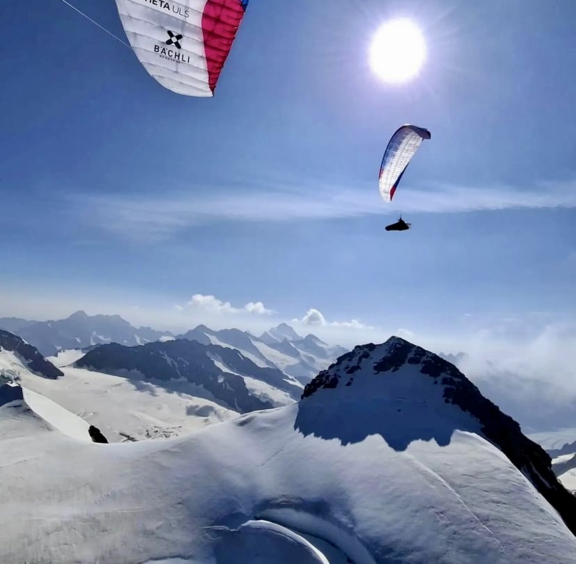 Flying over the Alps between the peaks.