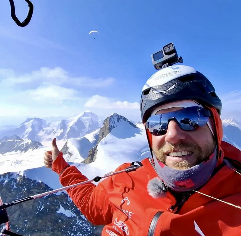 Chrigel Maurer during the Alpine clim-and-fly adenture.