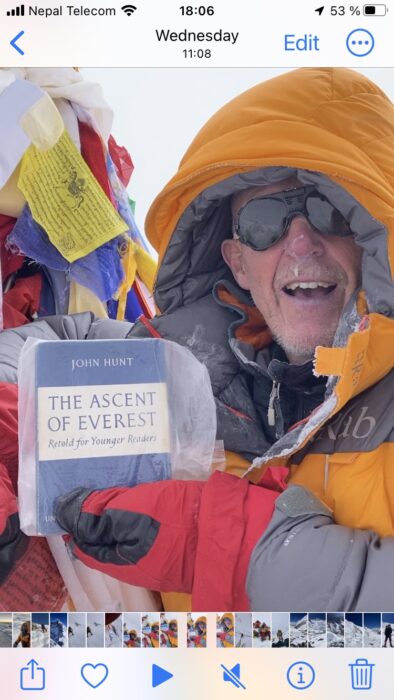 Mills on Everest summit with John Hunt book