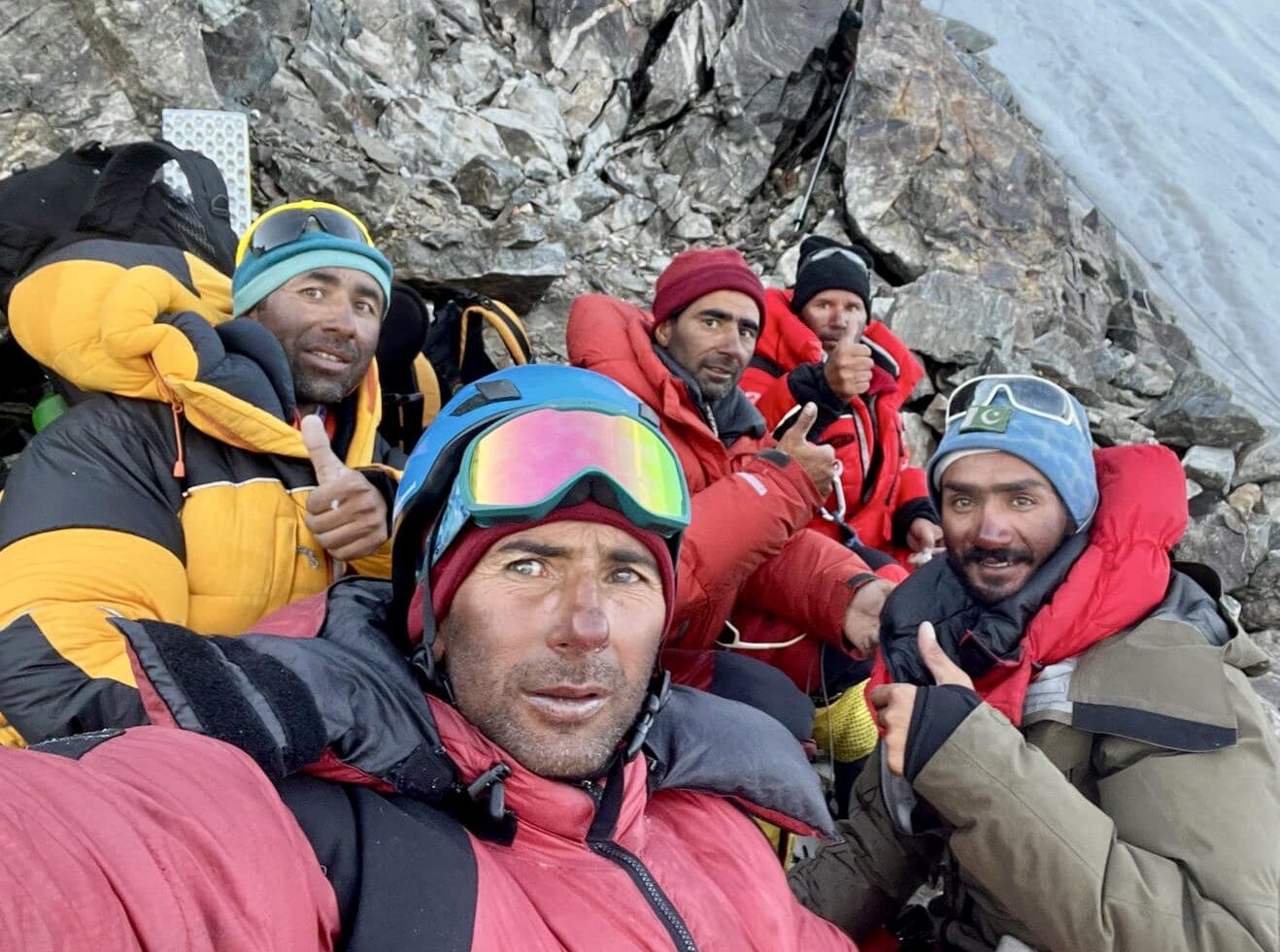 Selfie of the team or rescuers who retrieved the body of Muhhamad Hassan from the Bottleneck of K2