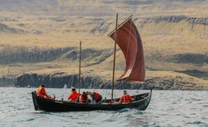 viking replica ship, seen side-on