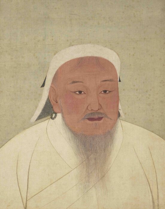 A reproduction of a portrait of Genghis Khan later in his life