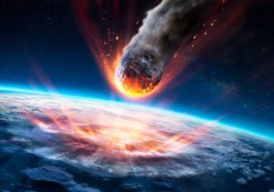 artist's rendition of a meteor striking Earth