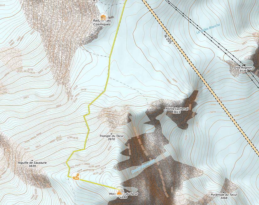 map of Mont Blanc du Tacul route