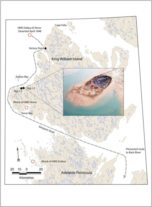 A map of the expeditions travels and the site where the mandible was discovered.