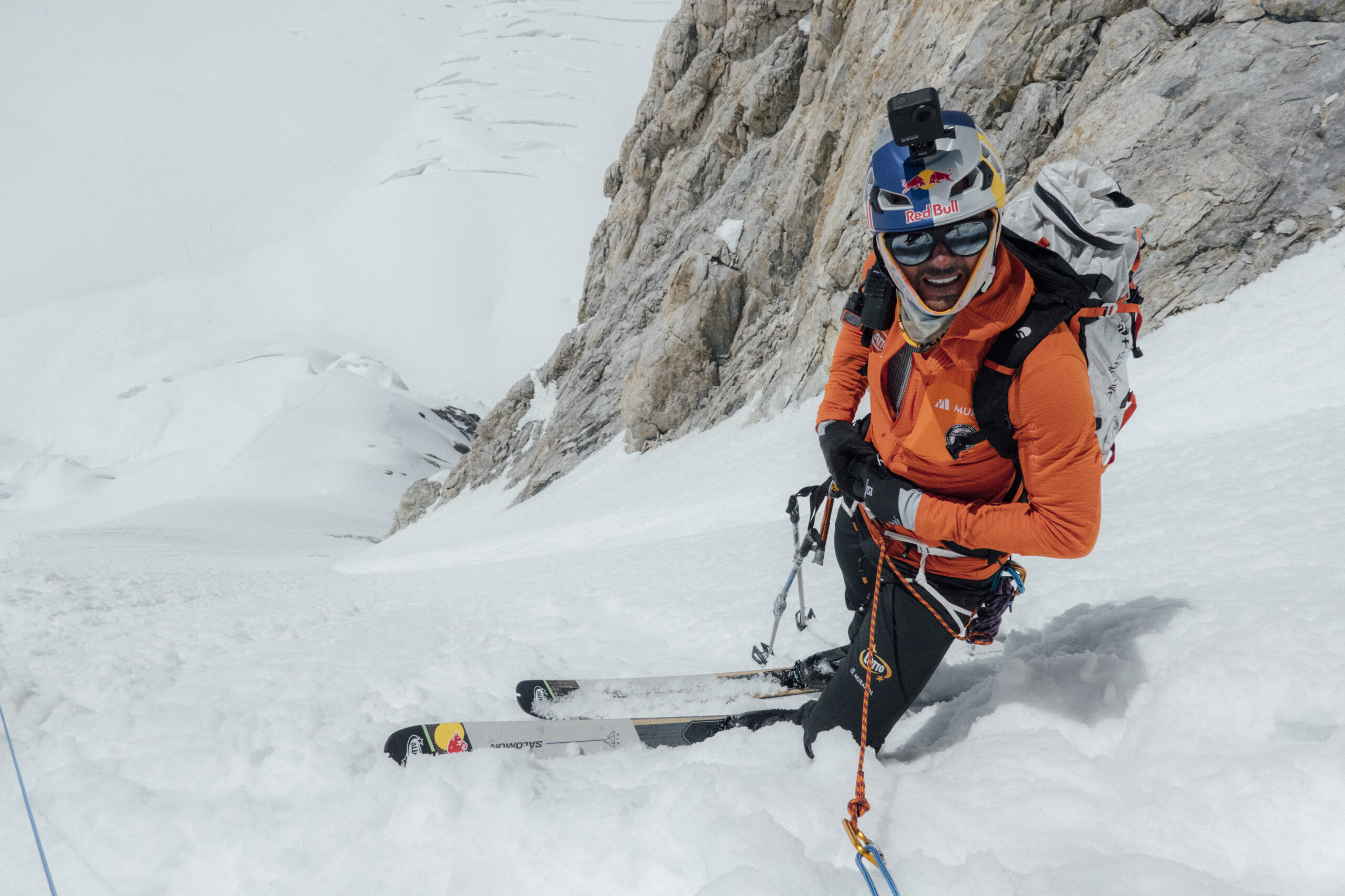 Bargiel on a steep snow couloir