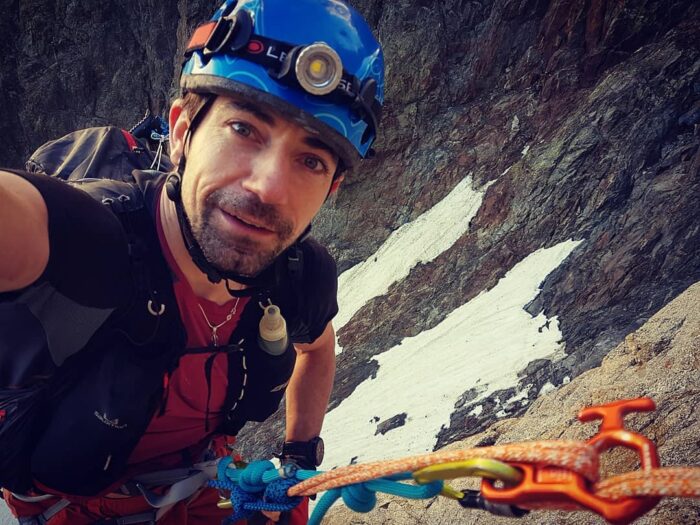 Babicz takes a selfie while climbing in the Alps