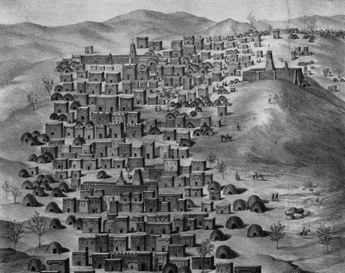 a black and white illustration of Timbuktu