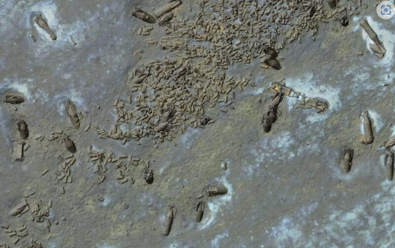 Bombs scattered across the seafloor of Lubeck Bay.