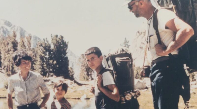 The Kelty family on a hike with their new backpacks. 