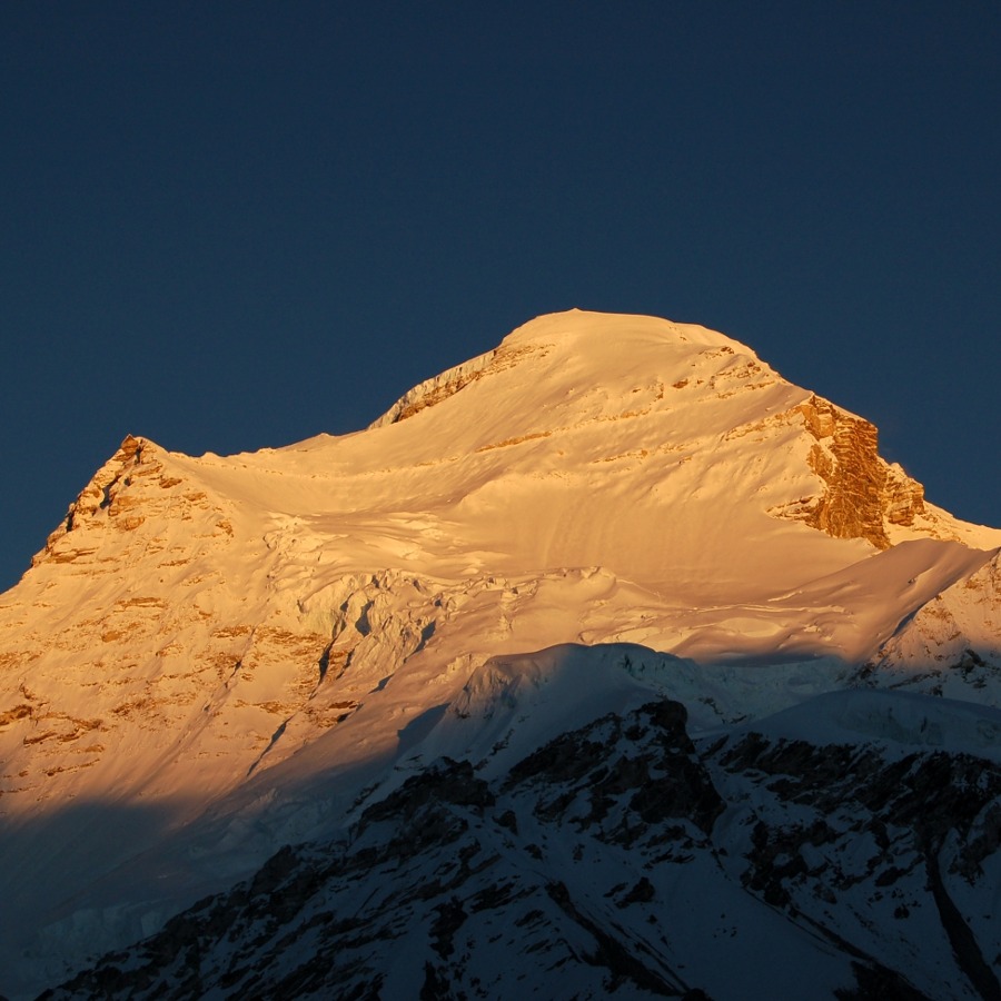 Cho Oyu at sunset from the Tibetan Base Camp.