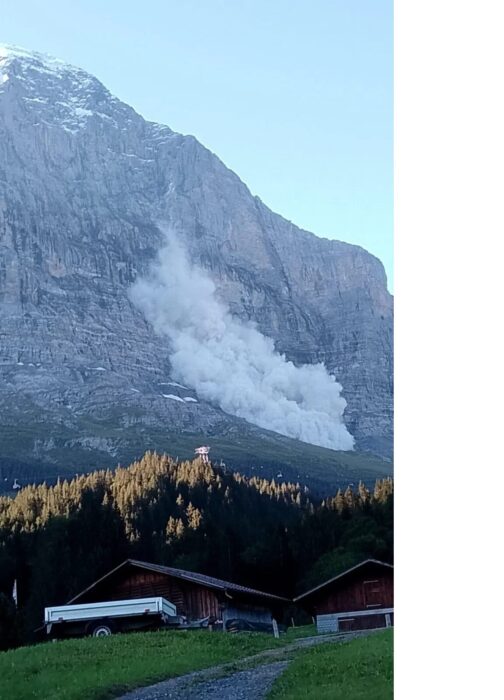 A large rockfall down the north face of Eiger