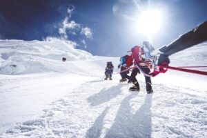 Climbers on the north side of Everest in Tibet.