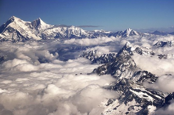 Shisha Pangma on the left, photo taken from a flight.