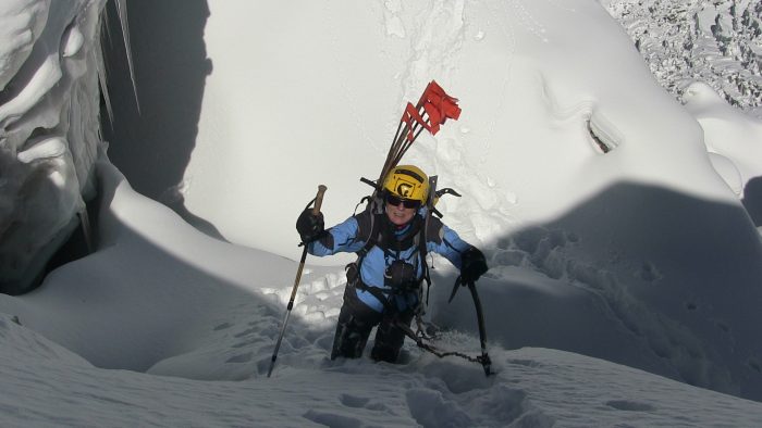 Nives Meroi during the first ascent to Kabru South. 