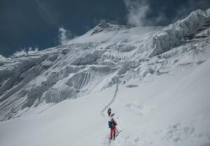 Climbers heading toward the summit of Manaslu.