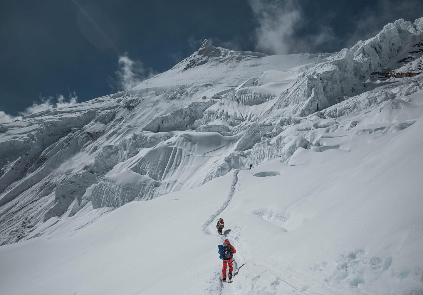 Climbers heading toward the summit of Manaslu.