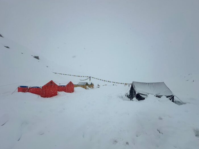 Shisha Pangma Base Camp in heavy snow