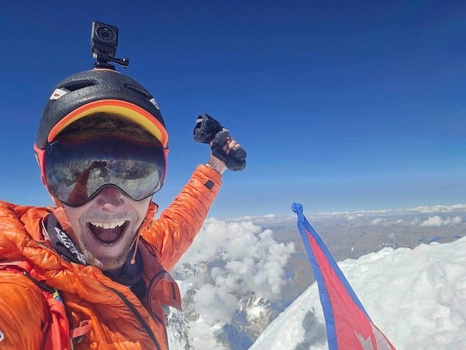 Tyler Andrews on the summit of Manaslu yesterday.