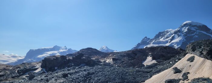 The peaks of Monterosa Massif as seen from Teodulo Glacier, Switzerland