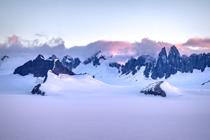 Sunset over Taku Towers, Juneau Ice Field, Alaska