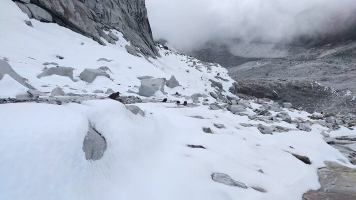 fresh snow on moraine terrain. 