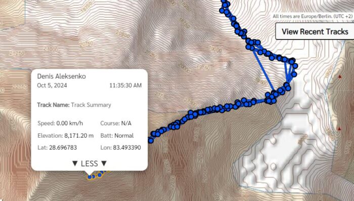 Tracker on a map of Dhaulagiri