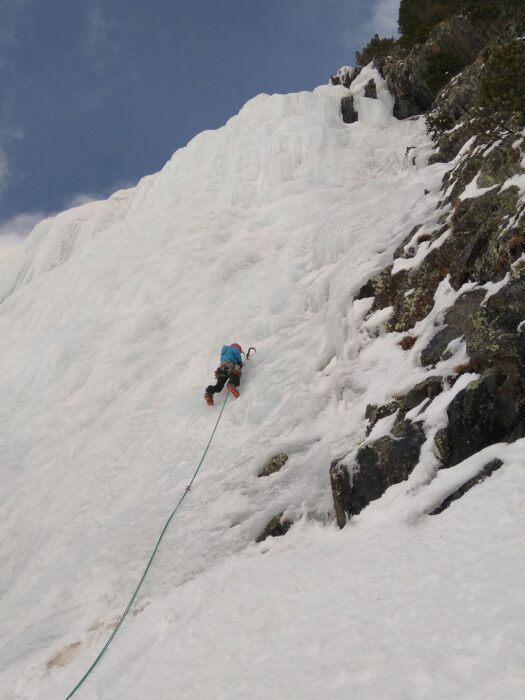 Climbing a vertical ice wall in seemingly great conditions