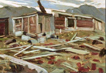 painting of old arctic buildings