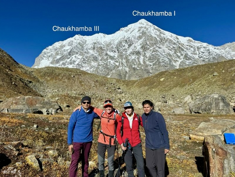 Starting the Chaukhamba III expedition, Manner (second from the left), and Dvorak (third from the left), with the liasion officer and a ground team member.