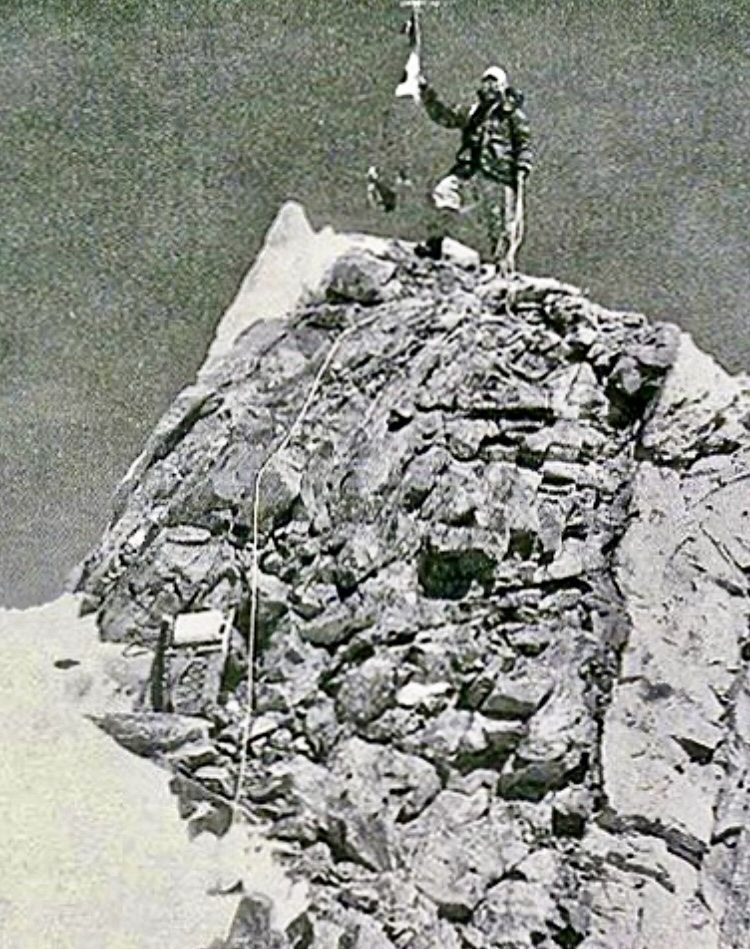 Toshio Imanishi on the summit of Manaslu in 1956. 