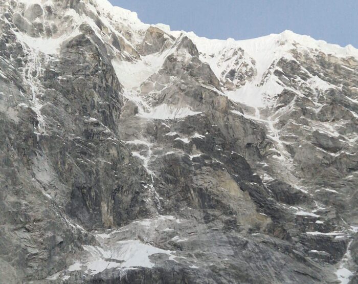 The rlocky, lower side of the east face of Langtang Lirung