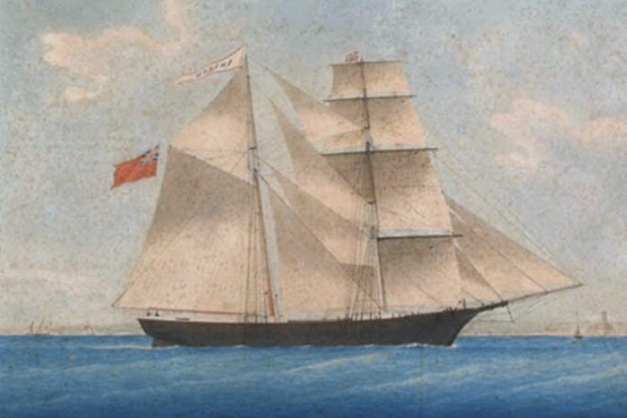 a painting of a sailing vessel from the 1870s