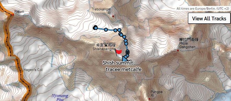 Tracee Metcalfe's tracking map on Shisha Pangma