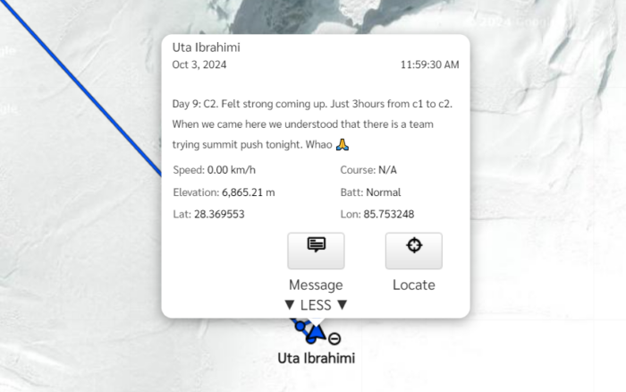 Text and track on a Google Map of Shisha Pangma