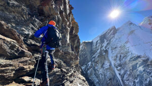 climber on brittle rock