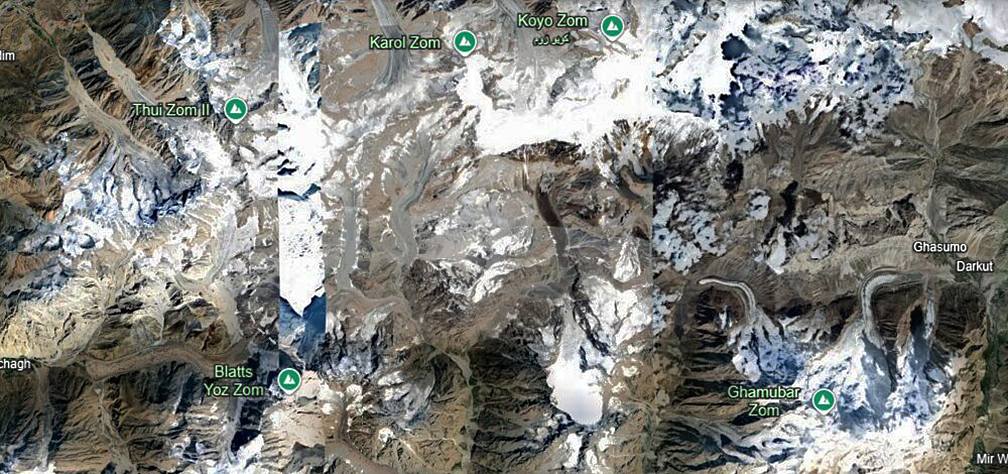 Peaks of the Hindu Raj, northern Pakistan, on Google Earth.