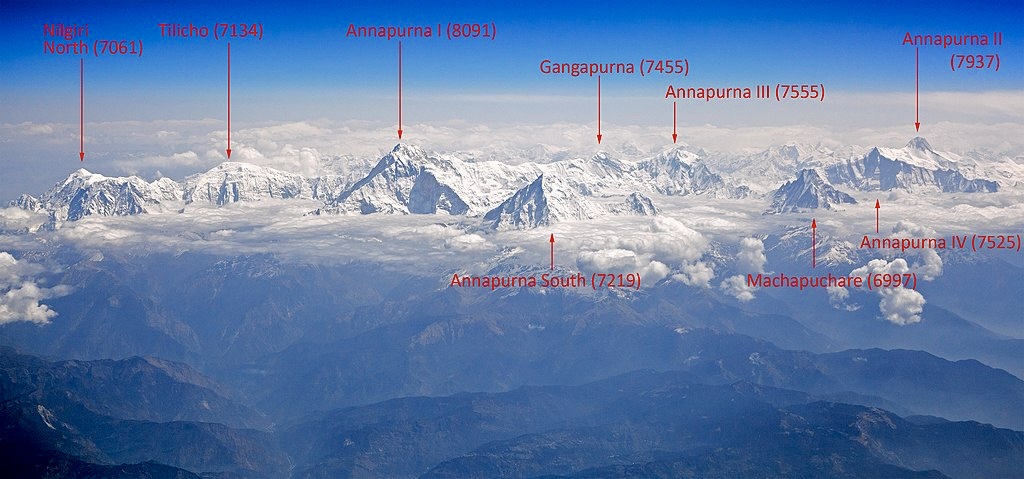 the Annapurna massif, showing location of Gangapurna