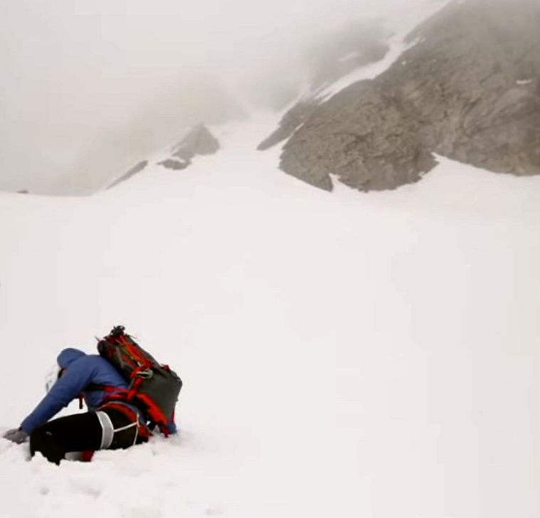 Jonatan Garcia in 2022, swims through deep snow.