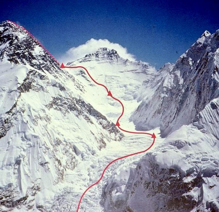 Photo of the normal route from the Polish winter ascent of Everest.