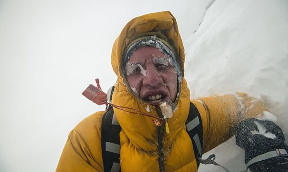 iced-up climber's face