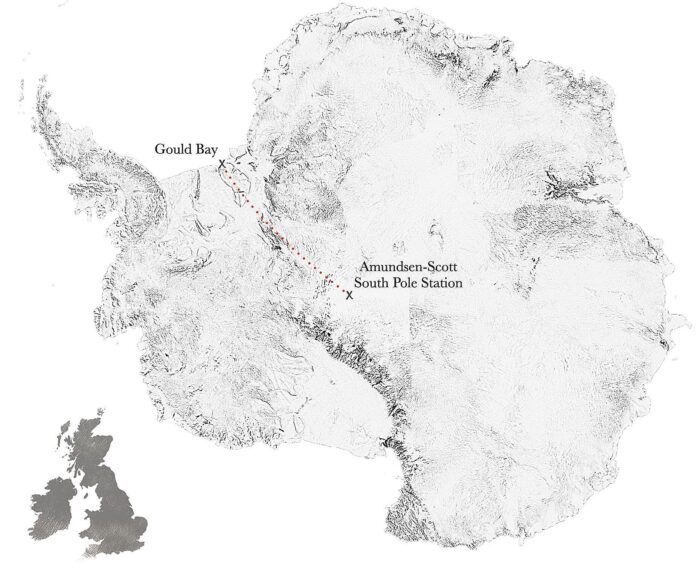 a map of antarctica showing the expedition 90 south route