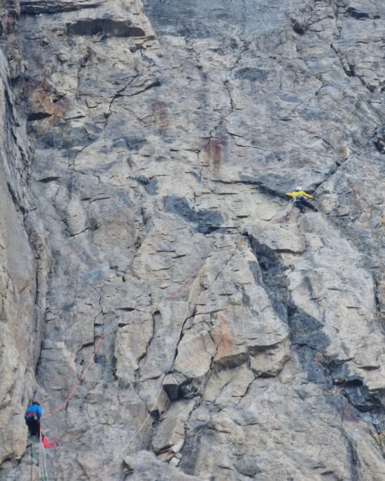 The climbers on a granite face in Greenland